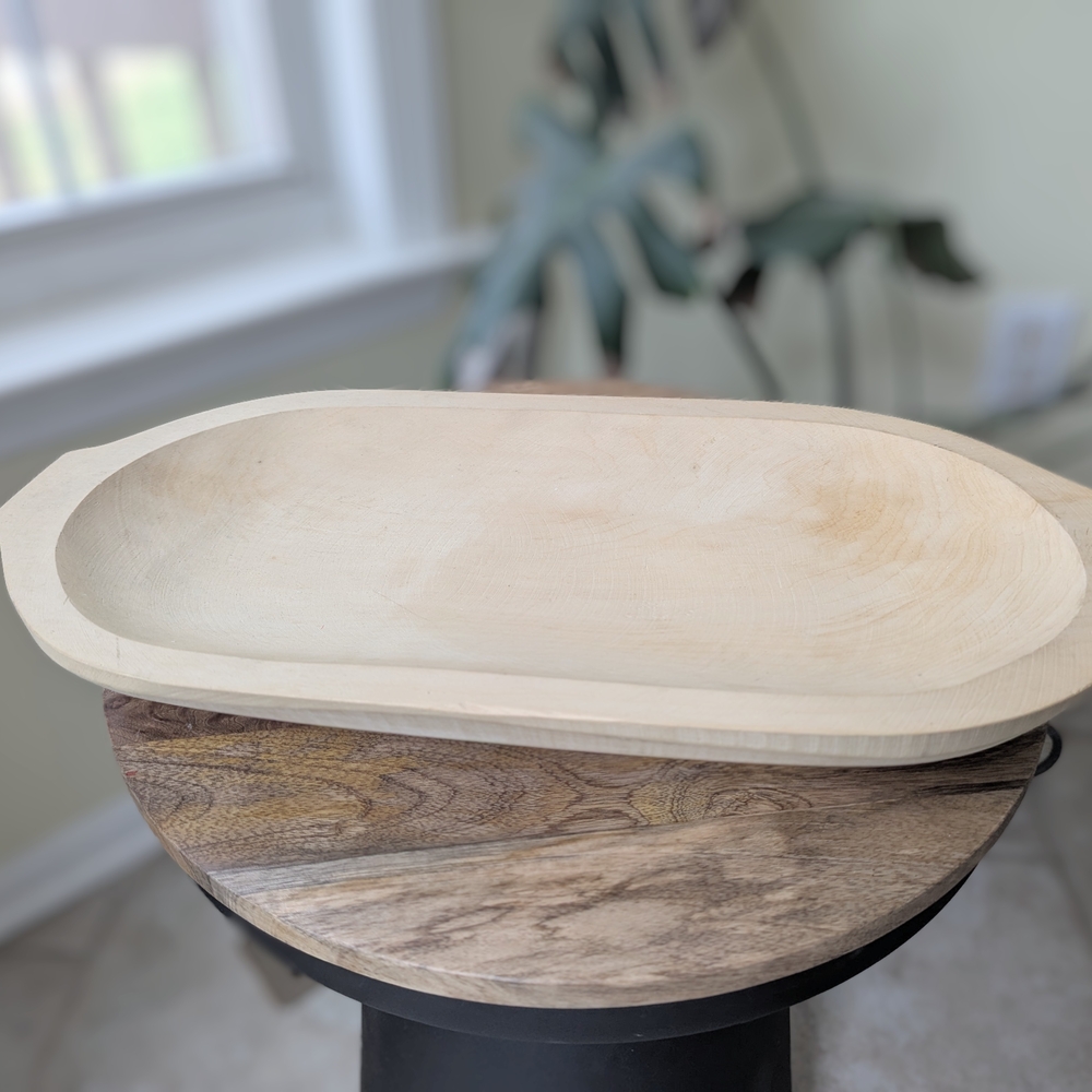 Large Vintage Oval Wooden Dough Bowl